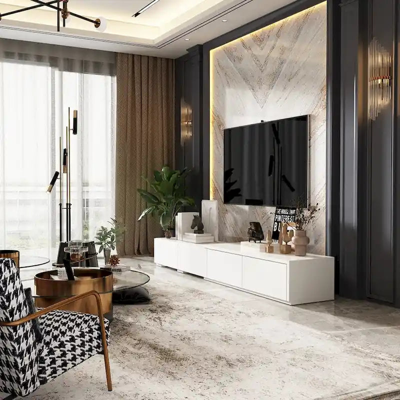 Meuble TV Contemporain - Meuble de Rangement, Meuble TV Blanc