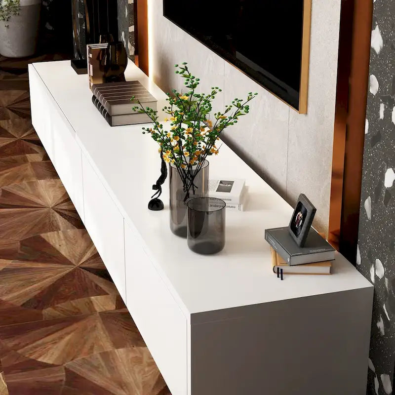 Meuble TV Contemporain - Meuble de Rangement, Meuble TV Blanc