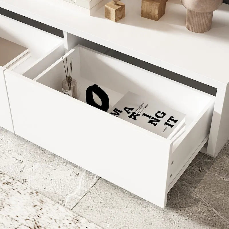 Meuble TV Contemporain - Meuble de Rangement, Meuble TV Blanc