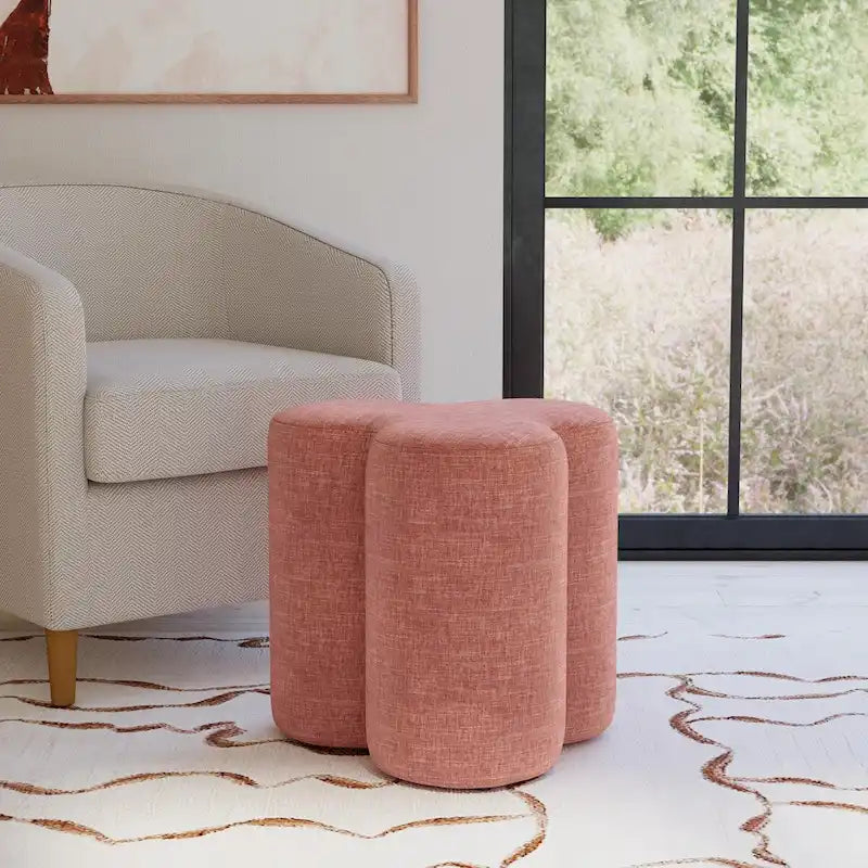 Clover Shaped Upholstered Ottoman Accent Footrest for Living Room